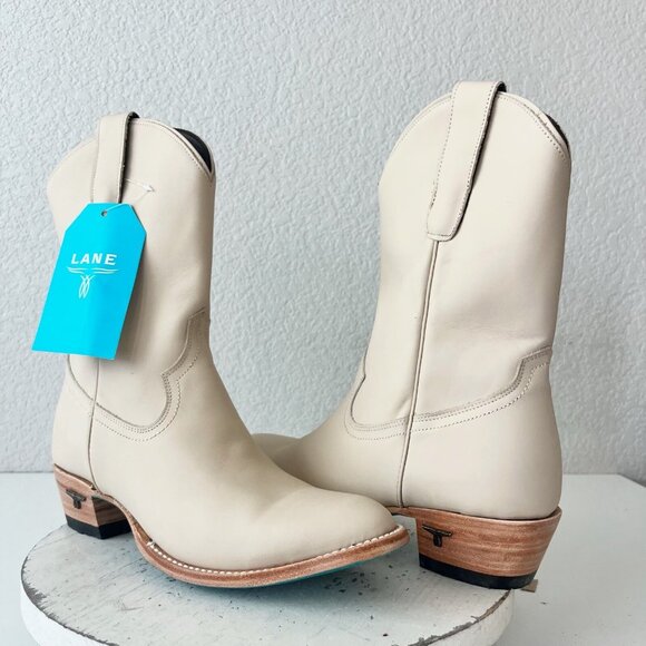 Lane PLAIN JANE Womens Cowboy Boots 10 Ivory Western Midi Boots Cowgirl Short - Picture 11 of 11